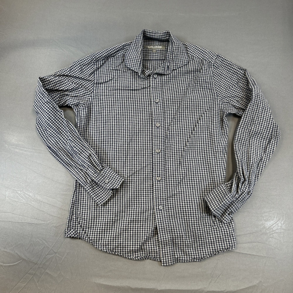 Slate & Stone navy and white gingham checked button-up‎ shirt